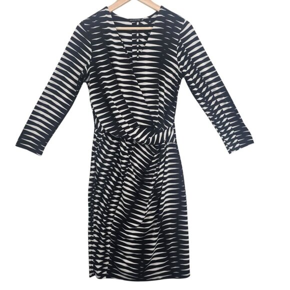 Josie Natori Womens Small Black White Abstract 3/4 Sleeve Dress - Picture 1 of 11